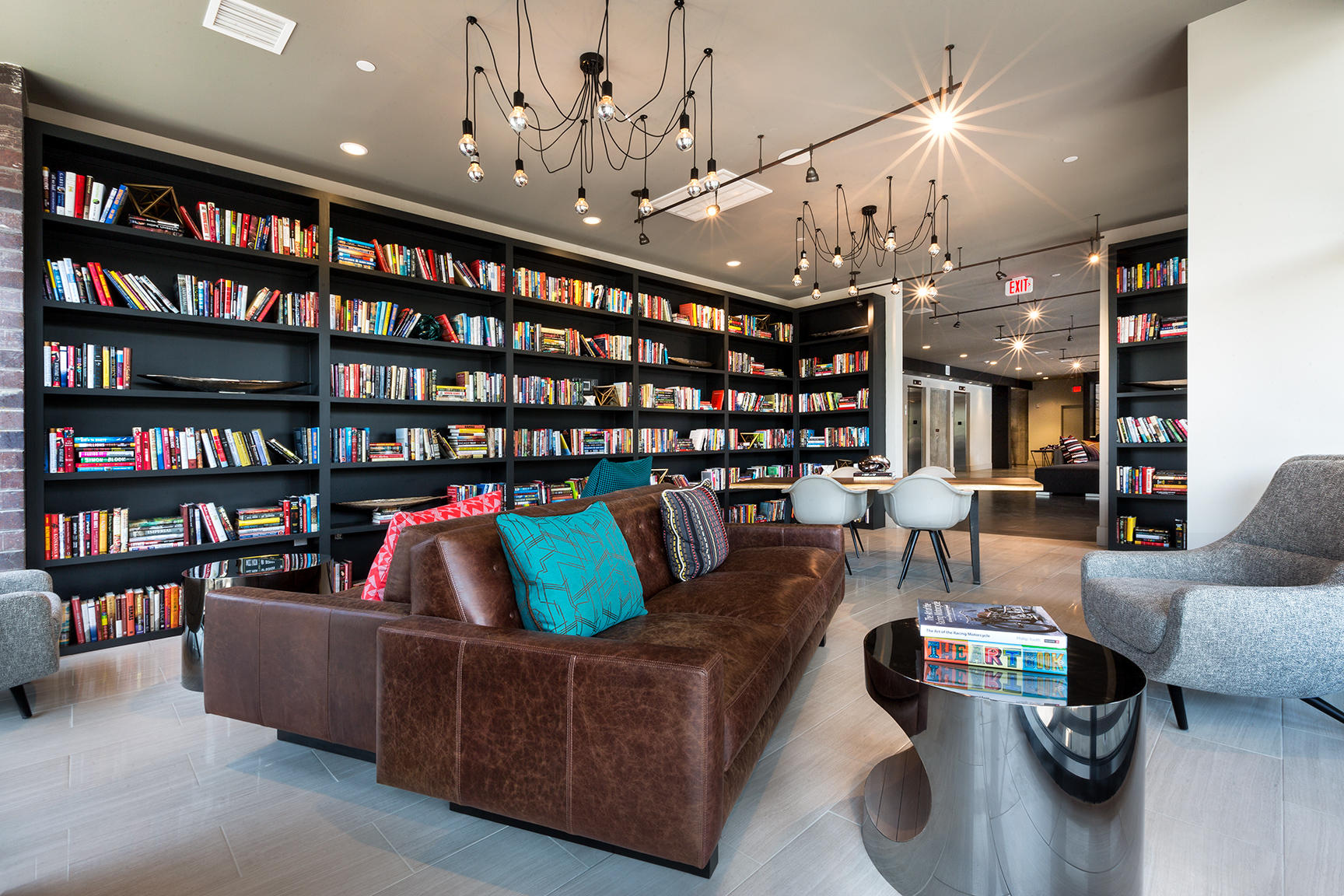 Interior architectural photograph at Cast Iron Lofts in Jersey City New Jersey.  City Homes and Gardens, Manhattan Building Company. Luxury rental apartments with numerous amenities. Swimming pool,gym,library,laundry in the apartments, high ceilings, wood floors, Viking appliances in the kitchen : IMAGES-Keywording : New York NY Architectural Photographer | Interior and Exterior