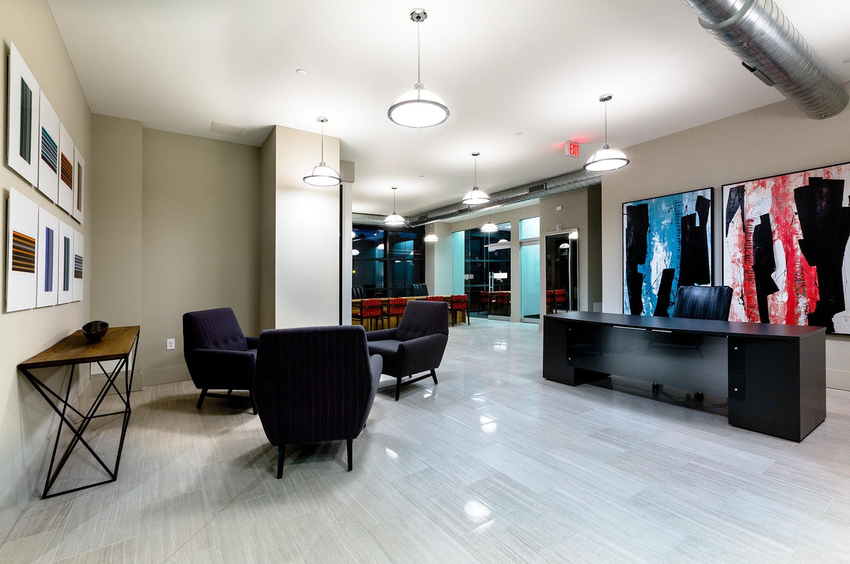 Interior architectural photograph at Cast Iron Lofts in Jersey City New Jersey.  City Homes and Gardens, Manhattan Building Company. Luxury rental apartments with numerous amenities. Swimming pool,gym,library,laundry in the apartments, high ceilings, wood floors, Viking appliances in the kitchen : IMAGES-Keywording : New York NY Architectural Photographer | Interior and Exterior