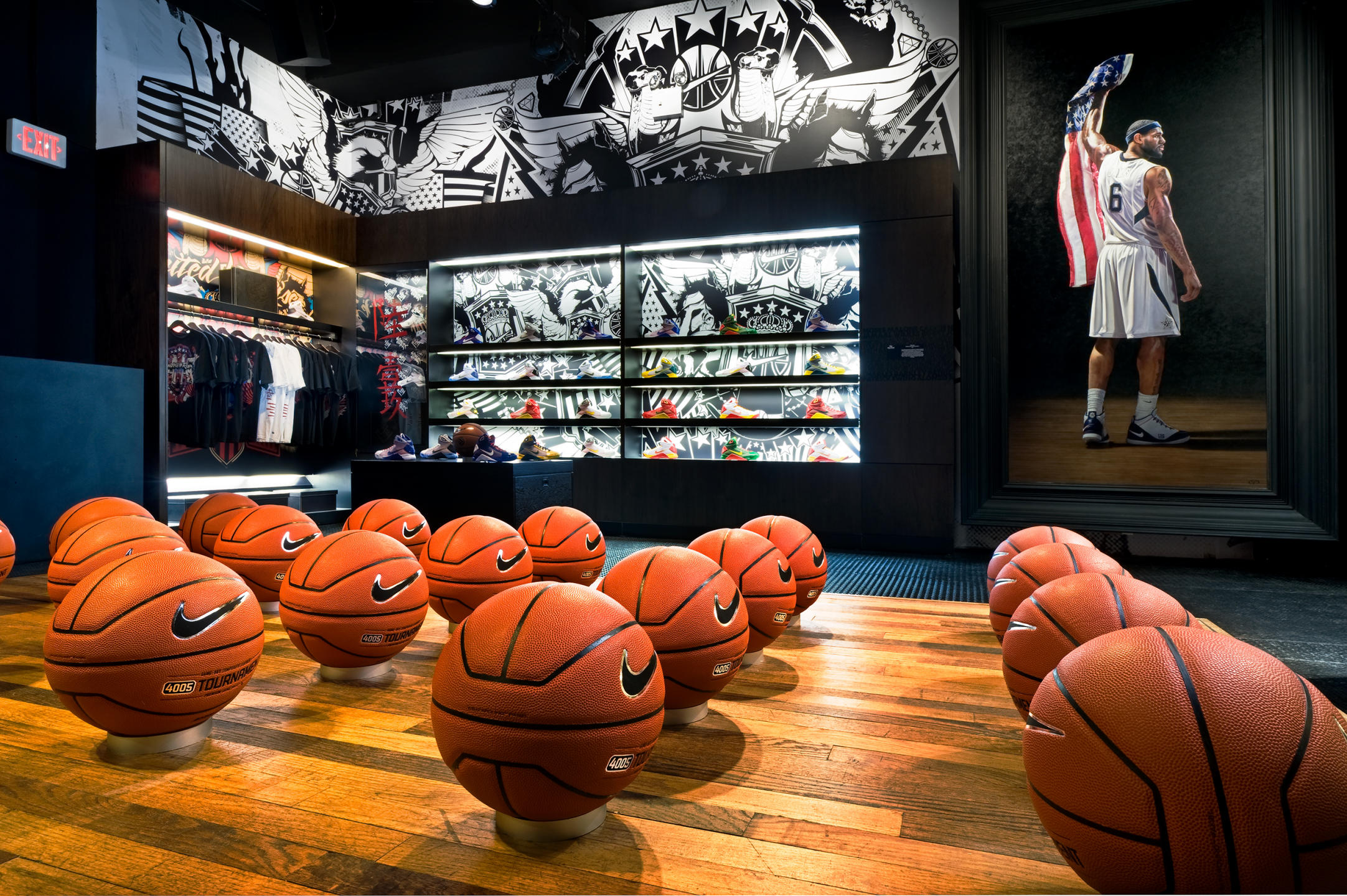 NIKE gallery in Harlem, NYC featuring NIKE products used by the professional basketball players : NIKE : New York NY Architectural Photographer | Interior and Exterior