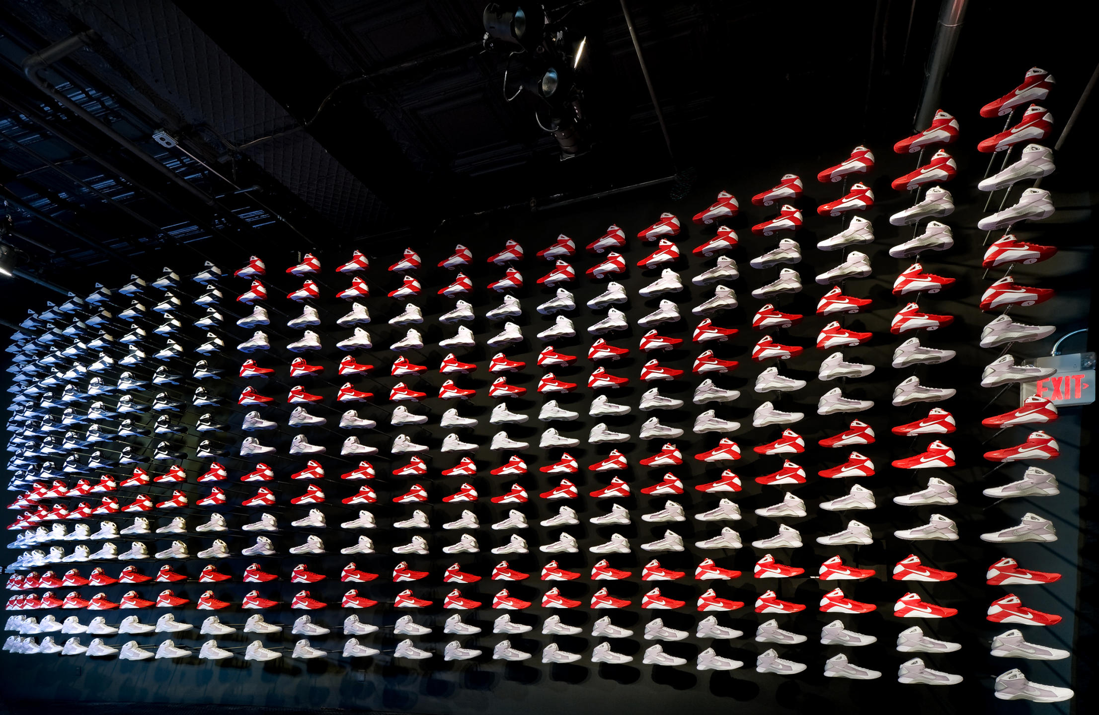 Nike sneakers as a huge American flag at the Nike Gallery in NYC : NIKE : New York NY Architectural Photographer | Interior and Exterior
