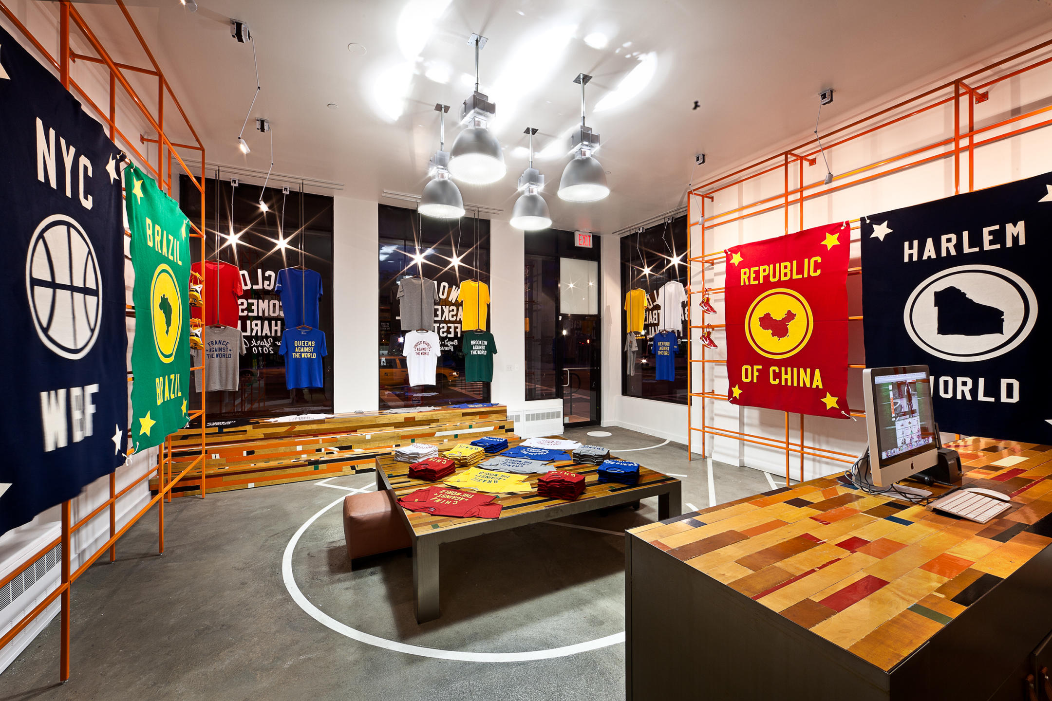 NIKE WORLD BASKETBALL FESTIVAL  store in Harlem, NYC down the block from the NIKE BALLROOM store featuring custom made T-shirts : NIKE : New York NY Architectural Photographer | Interior and Exterior
