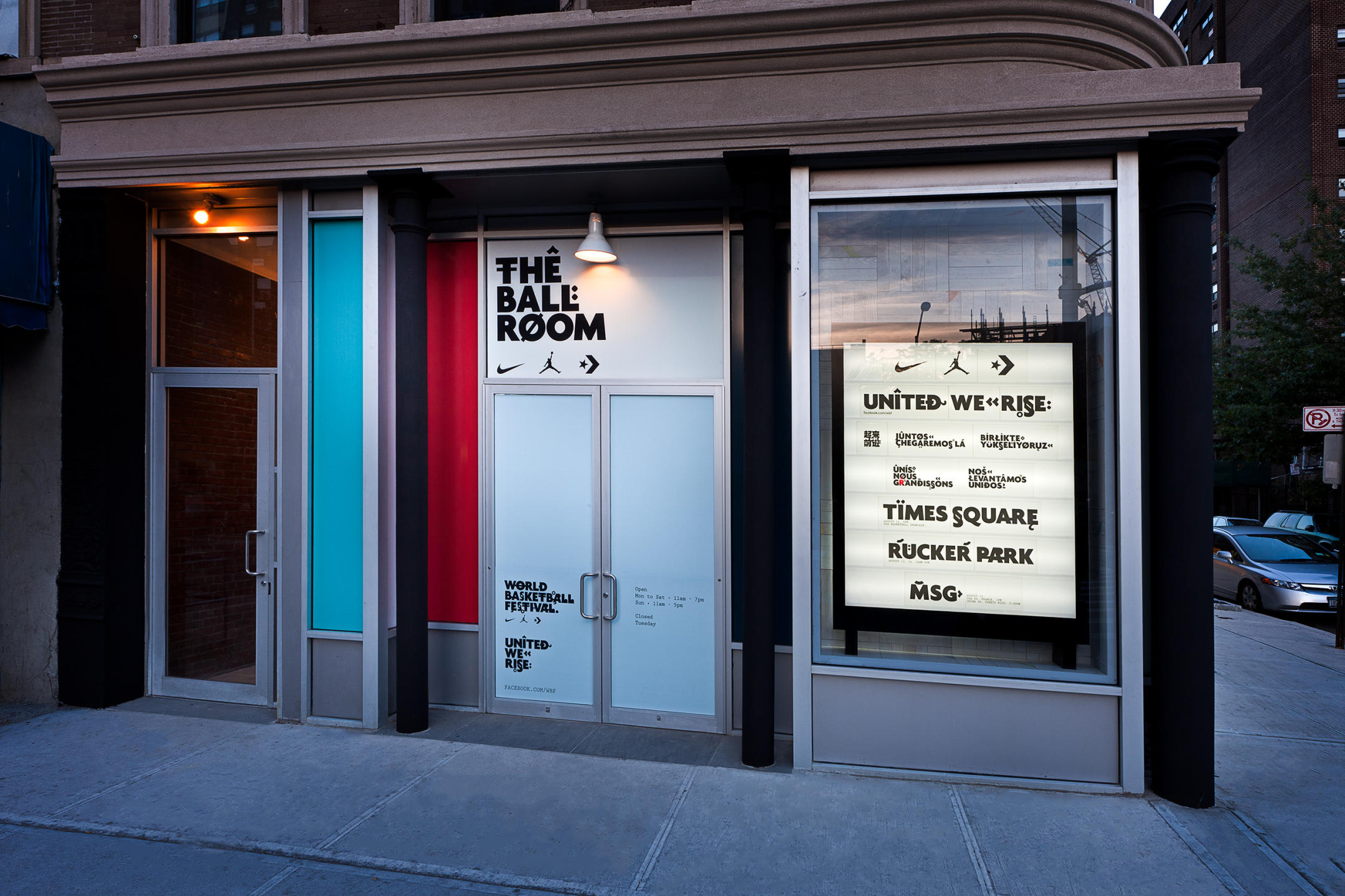 NIKE BALLROOM store in Harlem, NYC with window light boxes  : NIKE : New York NY Architectural Photographer | Interior and Exterior