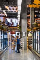Whole Foods Market located on Houston St., NYC with interior design by SBLM in NYC and Bottinogrund in Austin, Texas. Client requested wide view and to have people interacting in the space. - ©2025 Salem Krieger All Rights Reserved NYC Photographer