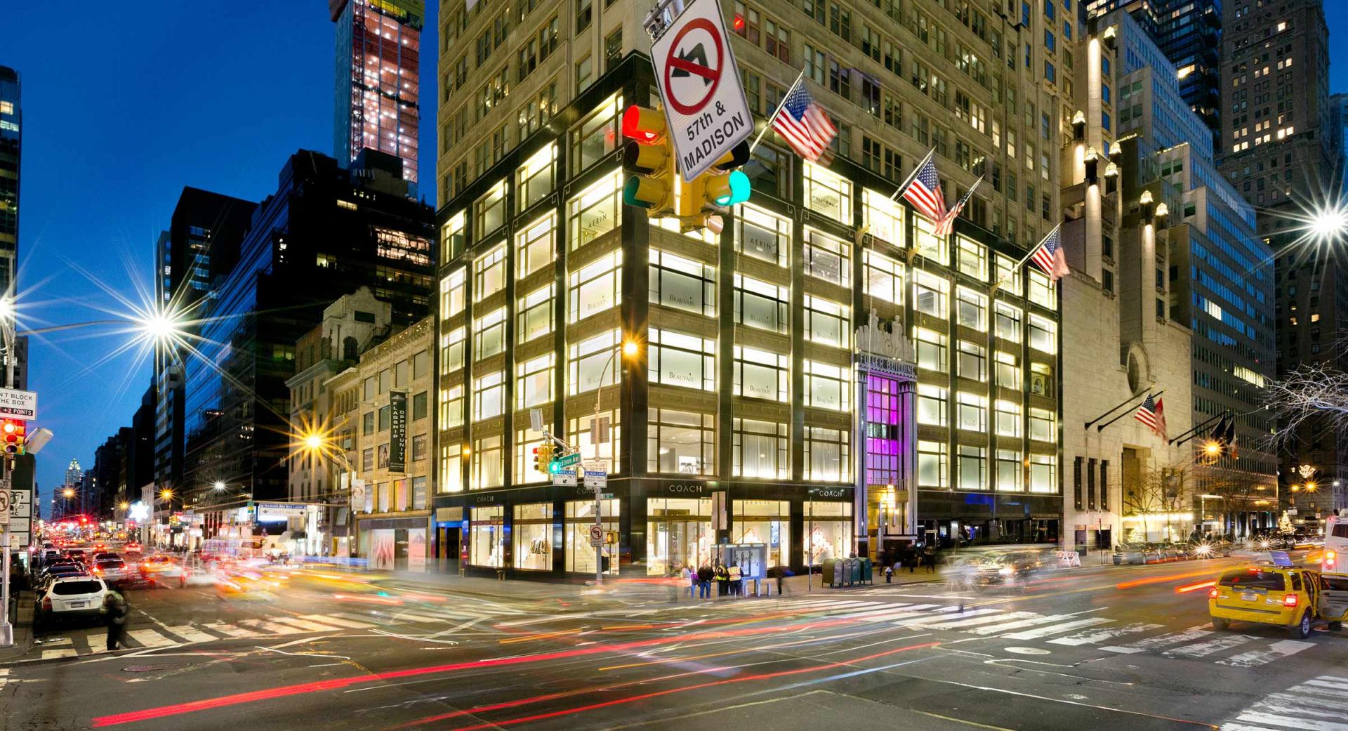 Corner of 57th and Madison Avenue - NYC used on the website to set location for Dankner Milstein Lawfirm located in the Fuller Building - architectural exterior evening photograph : Miscellanous Projects : New York NY Architectural Photographer | Interior and Exterior