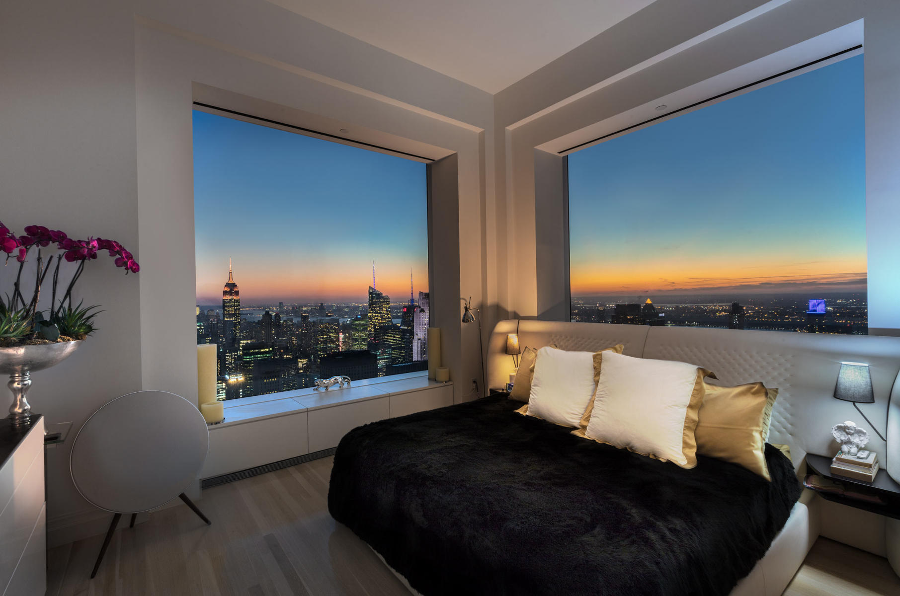 NYC - 57th and Park Avenue - 66th Floor - bedroom with western and southern view of Manhattan - interiors for private client : Miscellanous Projects : New York NY Architectural Photographer | Interior and Exterior