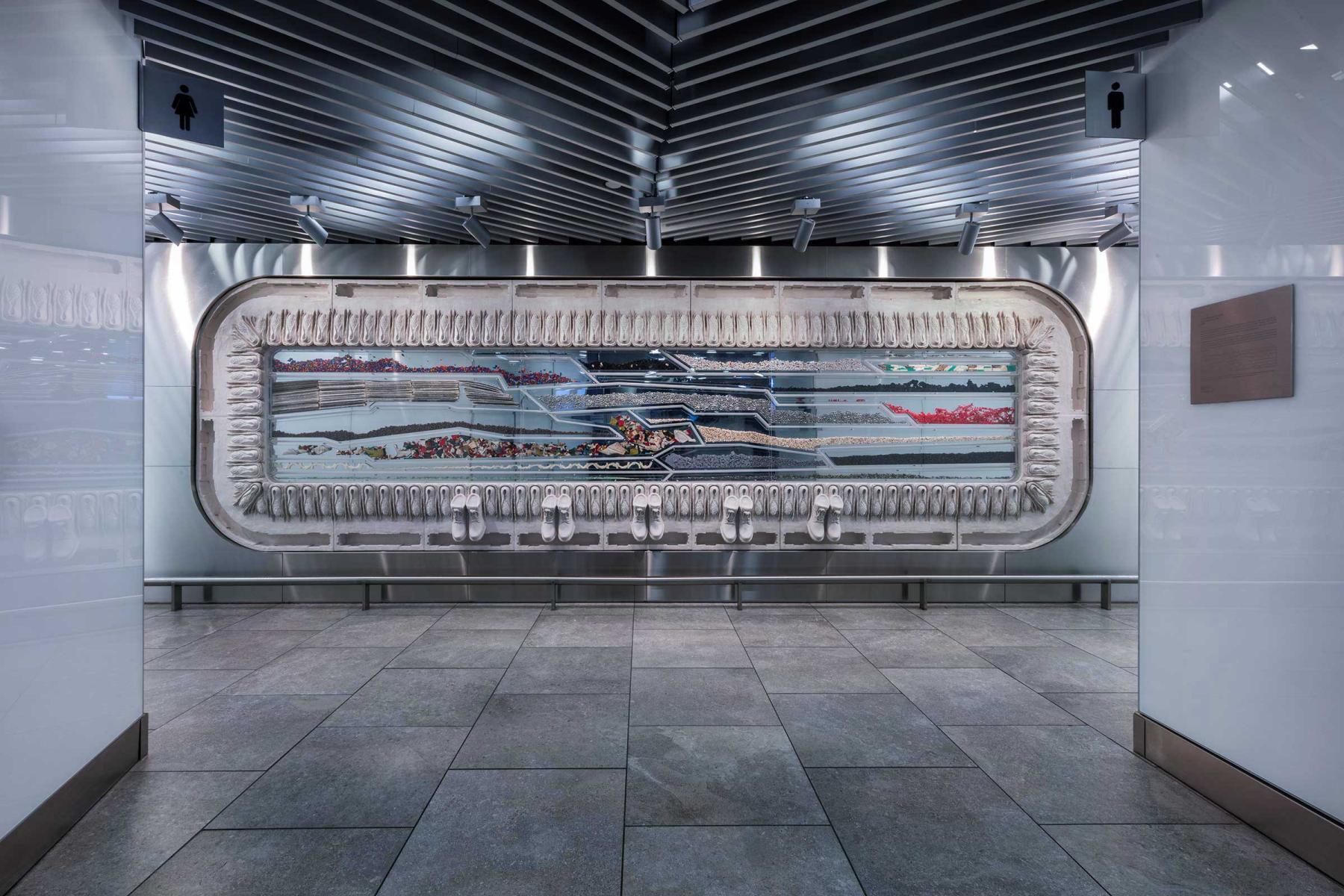 JFK Jamaica Airtrain Station - entrance to restrooms - installation artwork by Carlos Sandoval De Leon - Time and Place, 11:11  2020. : Port Authority NYNJ : New York NY Architectural Photographer | Interior and Exterior Photography