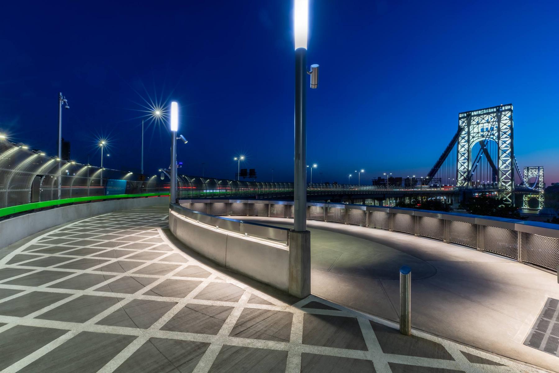 NYC at 180th and Cabrini - Port Authority of NYNJ project featuring the renovated Northwalk for pedestrians and bicyclists.  A night view of the Belvedere where a scenic view can be enjoyed. : Port Authority NYNJ : New York NY Architectural Photographer | Interior and Exterior Photography