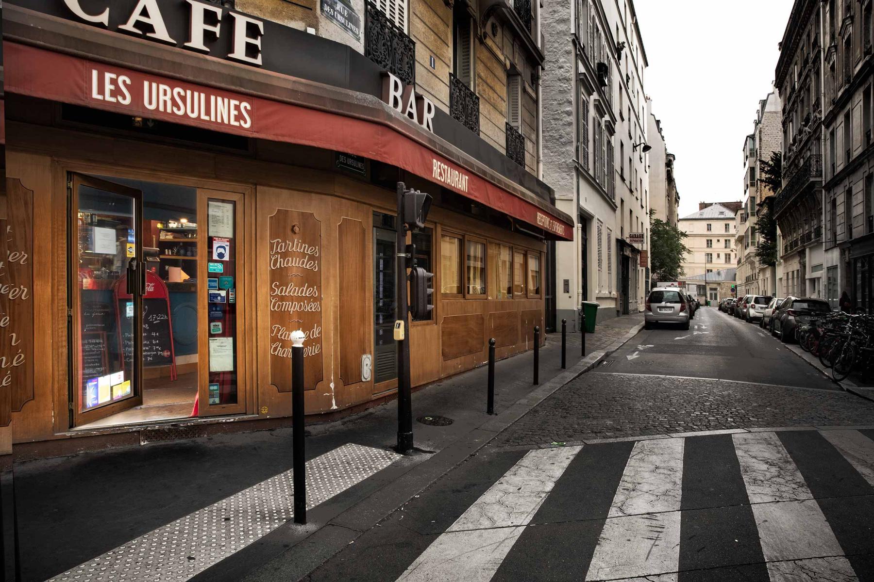 Photo showing Ursulines street.  The theater is down the street at 10 rue des Ursulines - 75005 Paris - France - the Studio des Ursulines,  shows films that are almost entirely devoted to young audiences. Art house films are regularly screened so that children get to see original and profound cinematic works. Whats more, meetings are held for movie fans to get together and discuss the films that are screened. The Ursulines, also known as the Order of Saint Ursula, is an enclosed religious order of women that branched off from the Angelines, also known as the Company of Saint Ursula, in 1572.  The Ursulines trace their origins to the Angeline foundress Angela Merici and likewise place themselves under the patronage of Saint Ursula.  : Miscellaneous Architectural Projects : New York NY Architectural Photographer | Interior and Exterior Photography