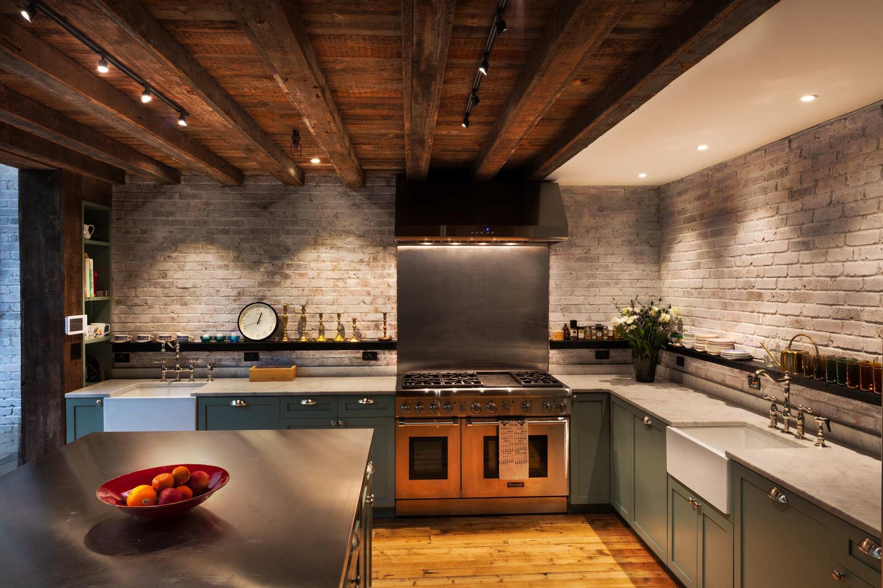 Warm touch with the use of a wooden ceiling in the kitchen making the area cozy and soft to look at. Architecturally very inviting kitchen space. Living in urban Brooklyn with a feel of a country home. : Miscellaneous Architectural Projects : New York NY Architectural Photographer | Interior and Exterior Photography
